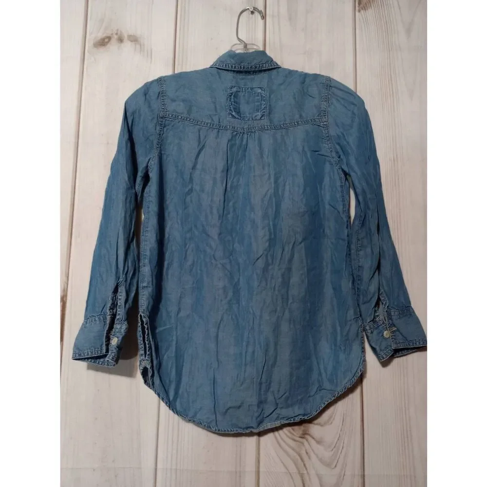 Justice Shirt Girls 10 Blue Chambray Button Front‎ Beaded